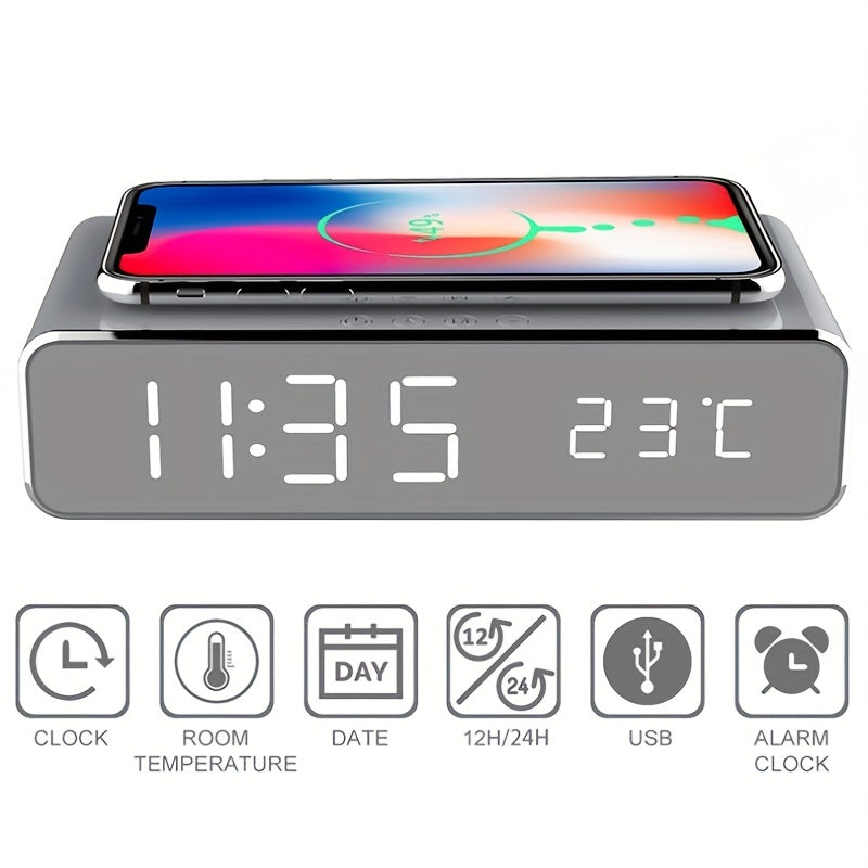 Wireless Charger Time Alarm Clock LED Digital Thermometer Earphone Phone Chargers Fast Charging Dock Station For IPhone For Samsung - Goods and Services