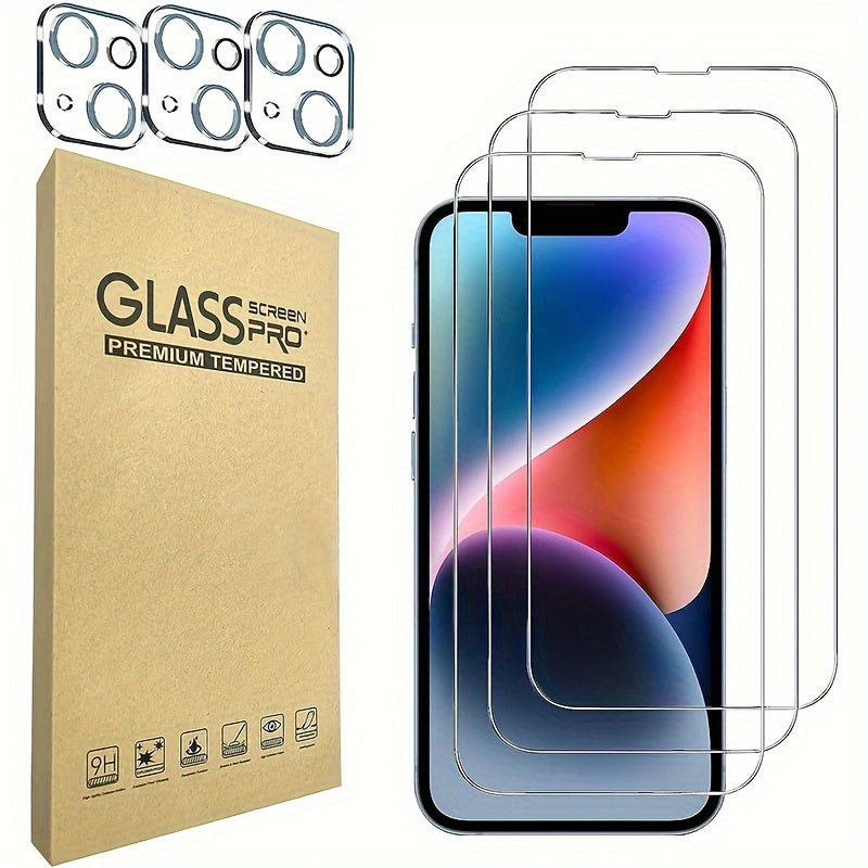 3-Pack Tempered Glass Screen Protectors + 3 Free Camera Lens Covers for iPhone 11-16 Pro Max - 9H Hardness, Ultra HD Clarity, Scratch & Drop Protection