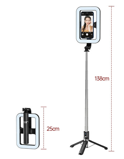 Bluetooth Selfie Stick with Remote and Tripod - 8” LED Fill Light, 360° Rotation, Portable for iPhone & Android