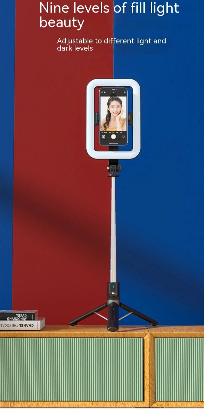 Bluetooth Selfie Stick with Remote and Tripod - 8” LED Fill Light, 360° Rotation, Portable for iPhone & Android