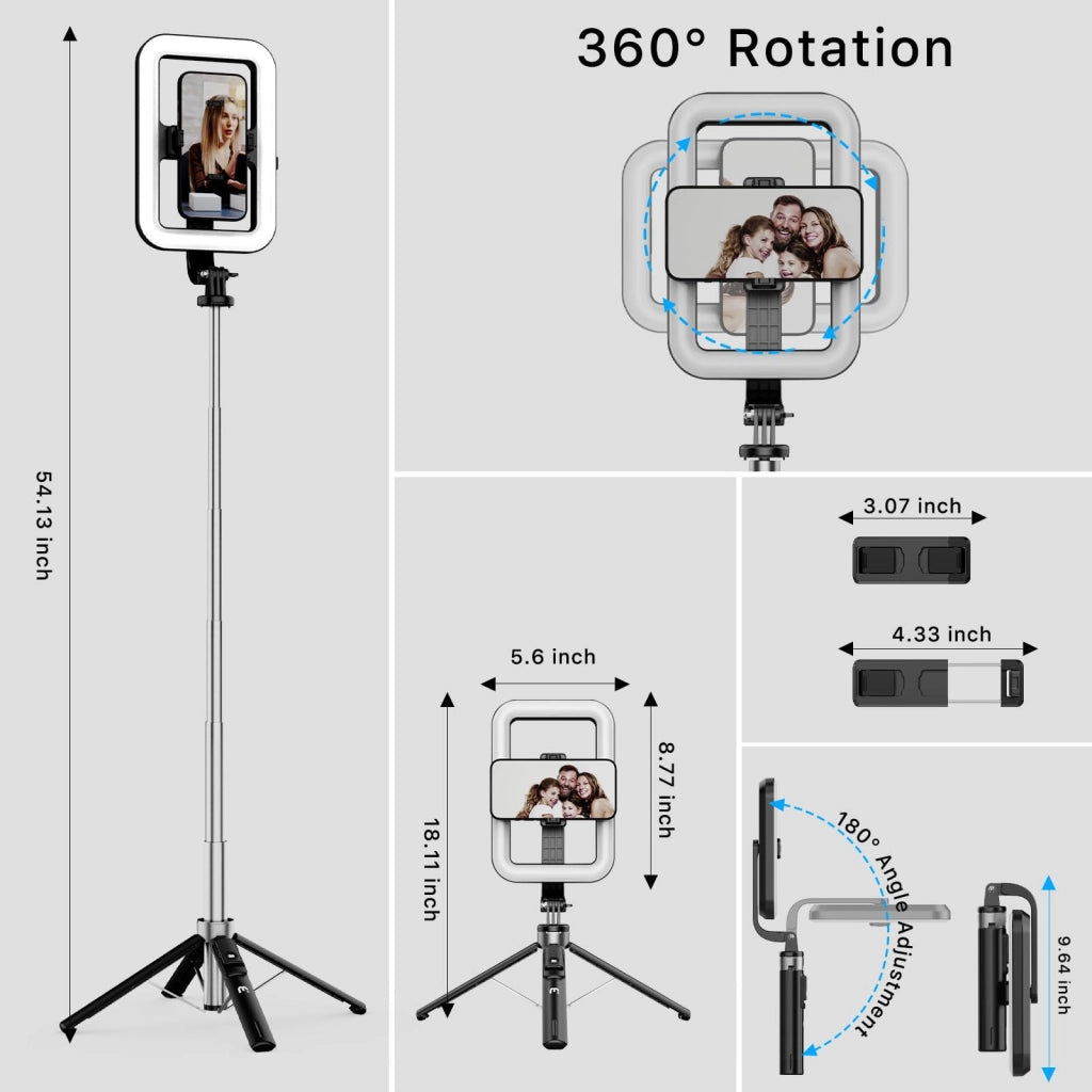 LED Rectangular Selfie Light with Adjustable Tripod for Makeup, Live Streaming, and Content Creation - Dimmable USB-Powered