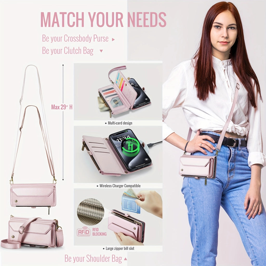 Stylish Wallet Phone Case with Strap: Crossbody Handbag & Card Holder for iPhone & Samsung