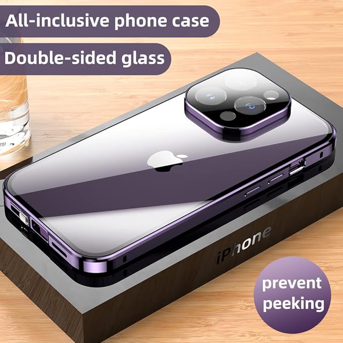 Anti-Peeping Privacy Magnetic Case with Double Glass Metal Cover for iPhone 16, 15, 14, 13, 12, 11 - Privacy Protection