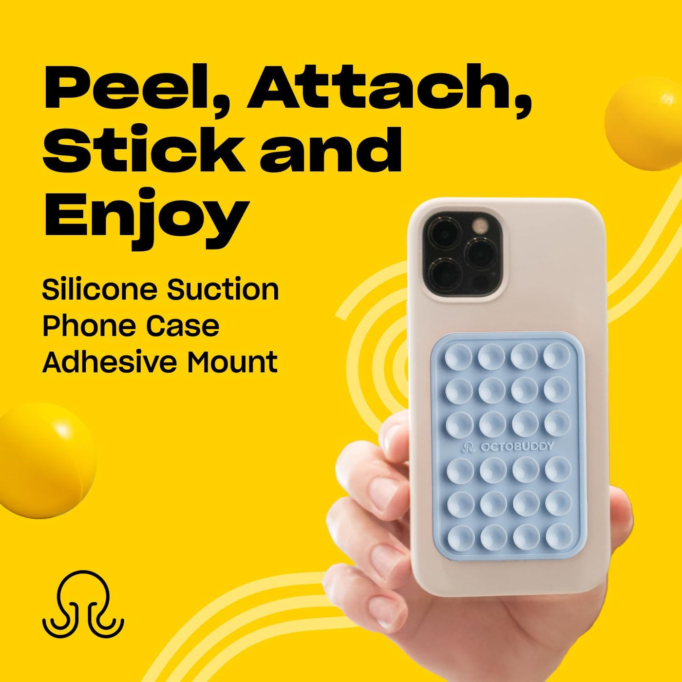 Silicone Suction Phone Case Adhesive Mount - Hands-Free, Strong Grip Holder for Selfies & Videos - Durable, Easy to Use - Iphone & Android Compatible - 2.25″ X 3.25″, Baby Blue