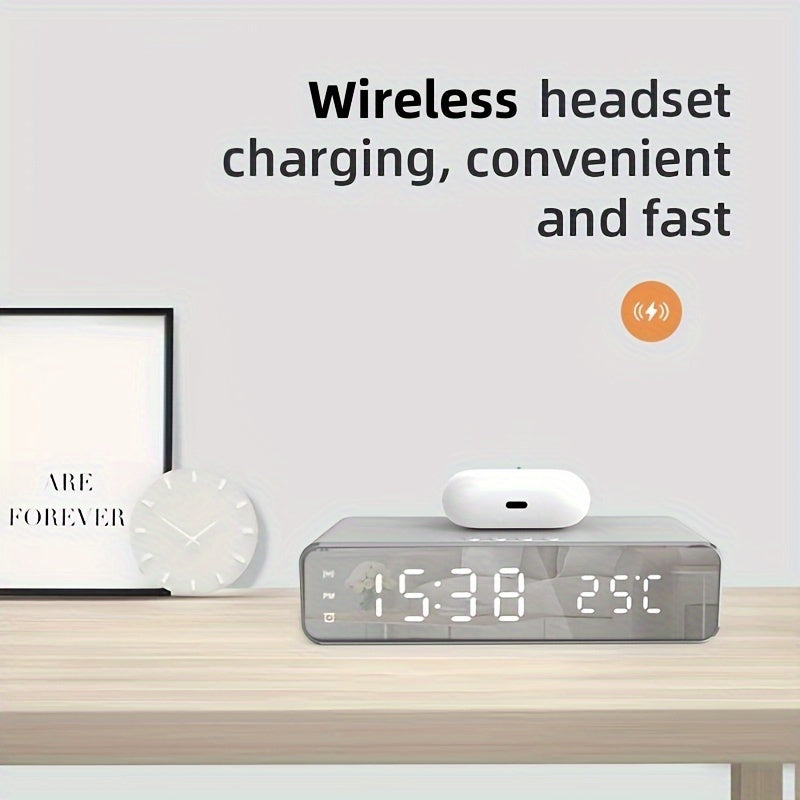 Wireless Charger Time Alarm Clock LED Digital Thermometer Earphone Phone Chargers Fast Charging Dock Station For IPhone For Samsung - Goods and Services