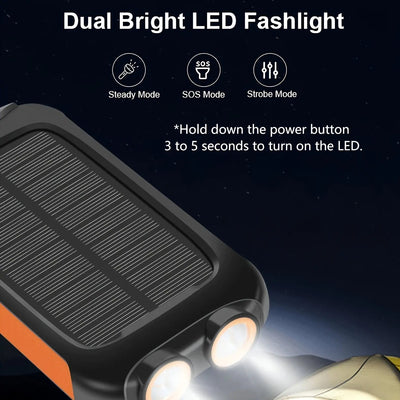 Portable Solar Power Bank with LED Light & 2 USB Ports - Goods and Services