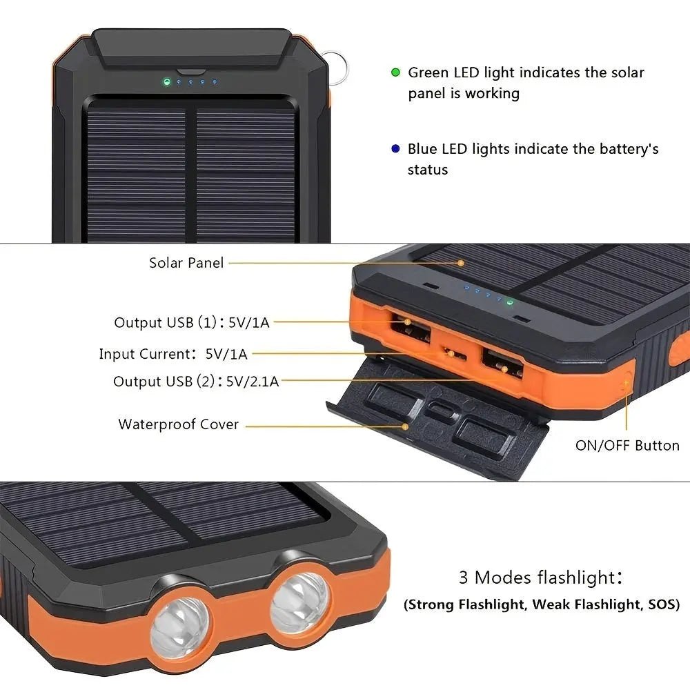 Portable Solar Power Bank with LED Light & 2 USB Ports - Goods and Services