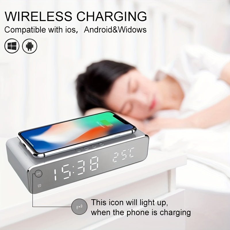 Wireless Charger Time Alarm Clock LED Digital Thermometer Earphone Phone Chargers Fast Charging Dock Station For IPhone For Samsung - Goods and Services