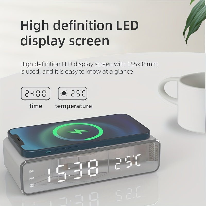 Wireless Charger Time Alarm Clock LED Digital Thermometer Earphone Phone Chargers Fast Charging Dock Station For IPhone For Samsung - Goods and Services