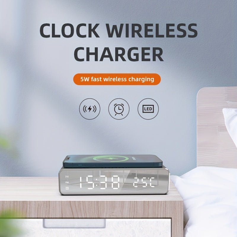 Wireless Charger Time Alarm Clock LED Digital Thermometer Earphone Phone Chargers Fast Charging Dock Station For IPhone For Samsung - Goods and Services