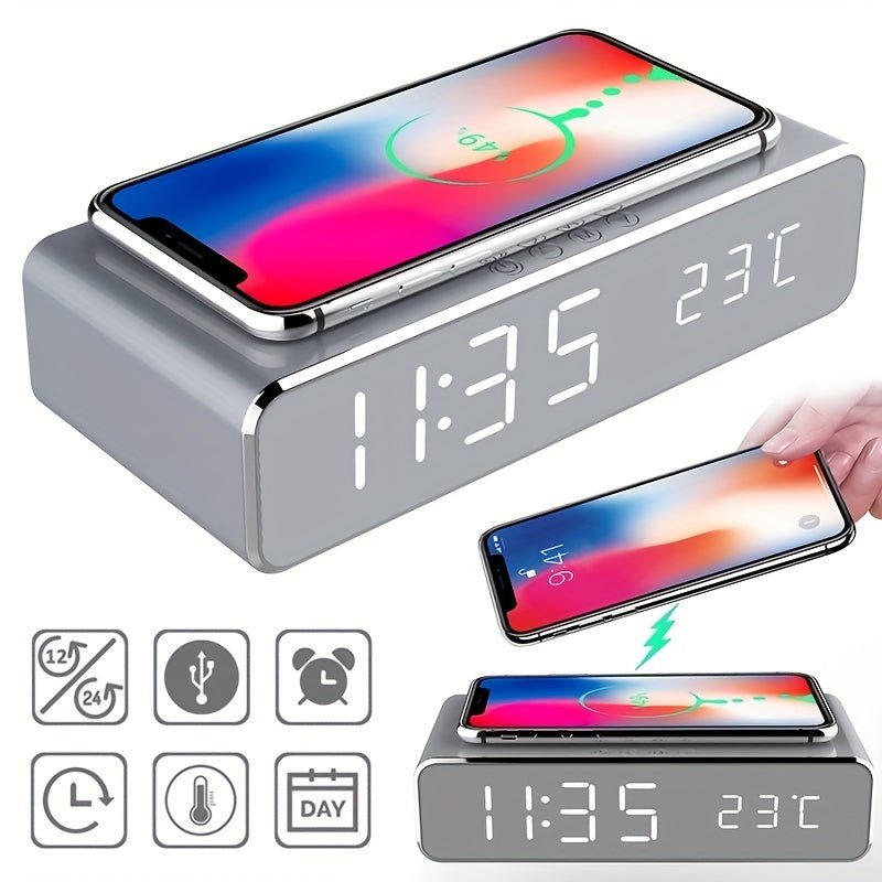 Wireless Charger Time Alarm Clock LED Digital Thermometer Earphone Phone Chargers Fast Charging Dock Station For IPhone For Samsung - Goods and Services