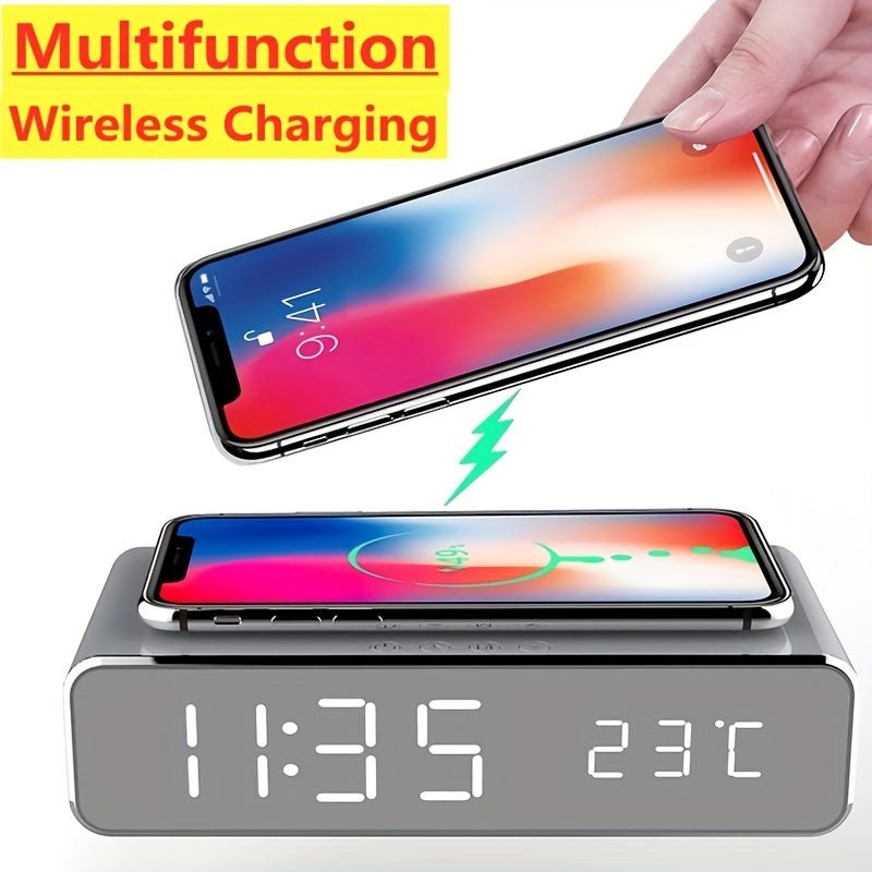 Wireless Charger Time Alarm Clock LED Digital Thermometer Earphone Phone Chargers Fast Charging Dock Station For IPhone For Samsung - Goods and Services