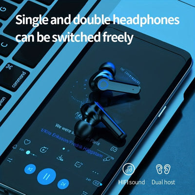 Wireless Headset with LED Display & Flashlight - Noise Cancellation, Rechargeable Battery - Compatible with Smartphones - Goods and Services